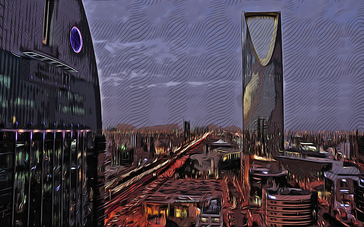 riyadh, saudiarabien, kingdom centre, 4k, vektorkonst, riyadh-teckning, kreativ konst, riyadh-konst, vektorteckning, riyadh stadsbild