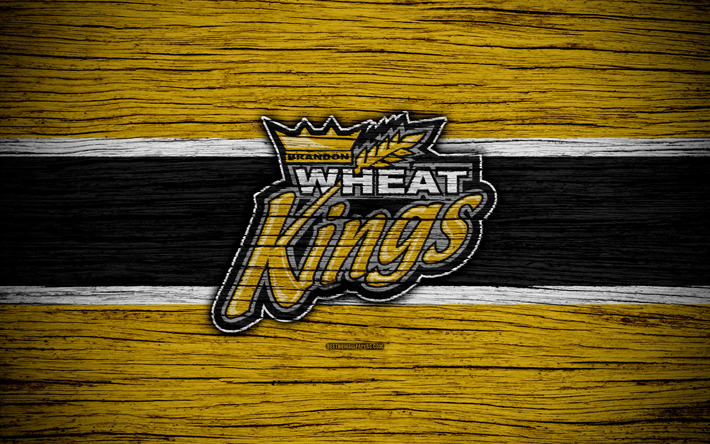 4k, Brandon Wheat Kings, logo, WHL, hockey, Canada, emblem, wooden texture, Western Hockey League