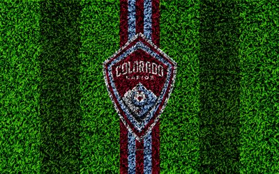 كولورادو رابيدز, 4k, MLS, كرة القدم العشب, شعار, نادي كرة القدم الأمريكية, الأرجواني الأزرق خطوط, العشب الملمس, دنفر, كولورادو, الولايات المتحدة الأمريكية, دوري كرة القدم, كرة القدم