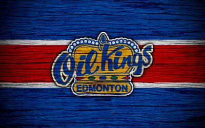 4k, Edmonton Oil Kings, logo, WHL, hokey, Kanada, amblem, ahşap doku, Batı Hokey Ligi