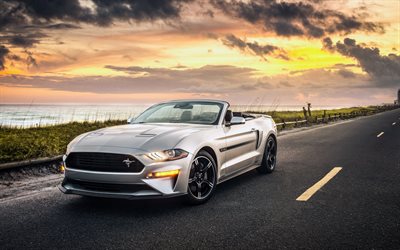 Ford Mustang GT California Especiales, 4k, cabriolets, 2019 coches, carretera, supercars, nuevo Mustang, Ford