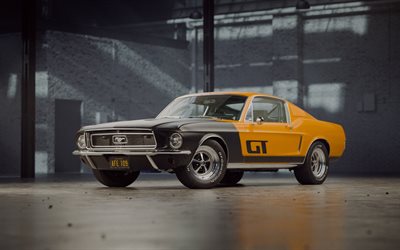 ford mustang, 1968, gt coupe, afe 109, retro-sportwagen, tuning, classic cars, ford