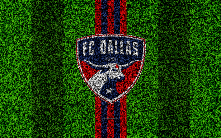FC Dallas, 4k, de la MLS, f&#250;tbol de c&#233;sped, logotipo, american club de f&#250;tbol, la roja, azul l&#237;neas, el c&#233;sped de textura, de Dallas, Texas, estados UNIDOS, la Major League Soccer, f&#250;tbol