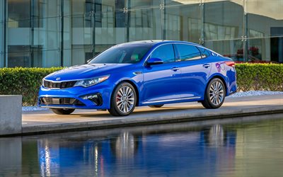 Kia Optima, 2019, exteriores, azul novo Optima, sedan desportivo, Carros coreanos, Kia