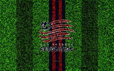 New England Revolution, 4k, MLS, jalkapallo nurmikko, logo, american soccer club, sininen punainen linjat, ruohon rakenne, Foxboro, Massachusetts, USA, Major League Soccer, jalkapallo