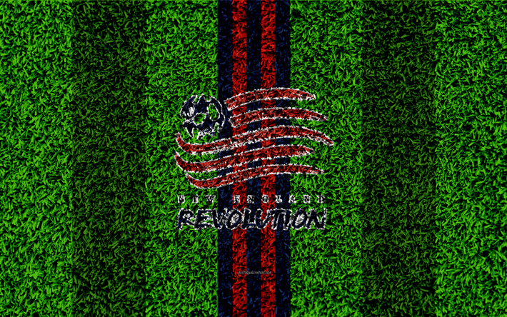 New England Revolution, 4k, MLS, le football pelouse, logo, club de football am&#233;ricain, bleu rouge, texture d&#39;herbe, Foxboro, Massachusetts, &#233;tats-unis, de la Ligue Majeure de Soccer, de football