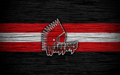 4k, Moose Jaw Warriors, logo, WHL, hockey, Canada, emblem, wooden texture, Western Hockey League