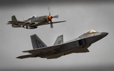Lockheed Martin F-22 Raptor, North American P-51 Mustang, F-22, evolution of military aircraft, US Air Force, fighters, USA