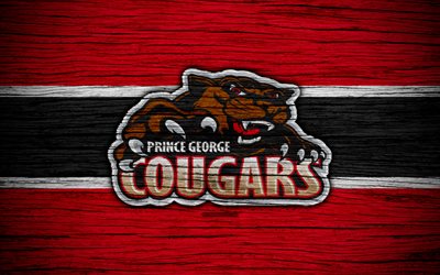 4k, Prince George Cougars, logo, WHL, hokey, Kanada, amblem, ahşap doku, Batı Hokey Ligi