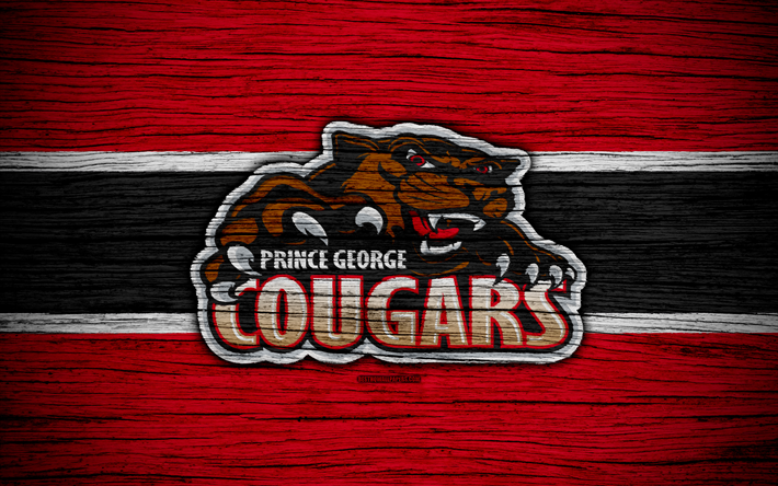 4k, Prince George Cougars, logo, WHL, hockey, Canada, emblem, wooden texture, Western Hockey League