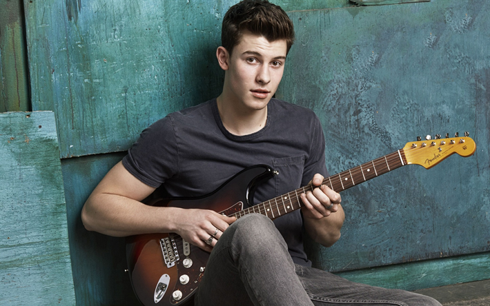 Shawn Mendes, Canadian singer, portrait, photo shoot, young musicians, guy with guitar, Seventeen, Shawn Peter Raul Mendes