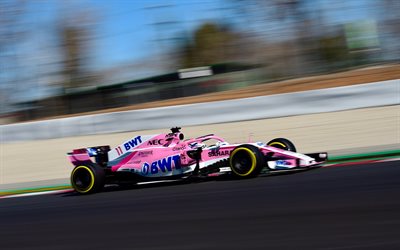 2018, Force India VJM11, Formula 1, new racing car, exterior, pink car, HALA defense, car racing, Force India