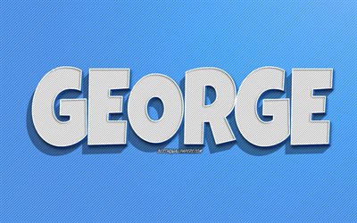 ジョージ, 青のラインの背景, 壁紙名, ジョージ名, 男性の名前, ジョージカード, ラインアート, 写真とジョージ名