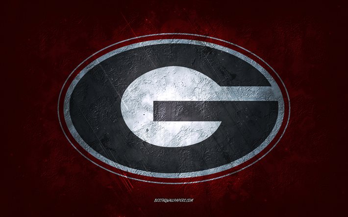 Georgia Bulldogs, Amerikansk fotboll, r&#246;d bakgrund, Georgia Bulldogs logotyp, grunge konst, NCAA, USA, Georgia Bulldogs emblem
