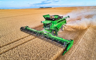 Serie John Deere X9, 4k, mietitrebbia, mietitrebbie 2021, raccolta del grano, concetti di raccolta, HDR, concetti di agricoltura, John Deere