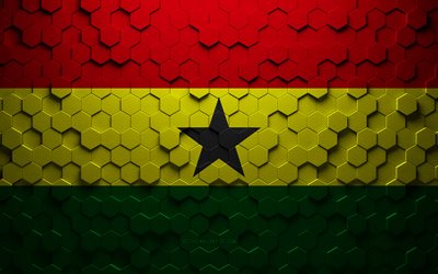 Drapeau du Ghana, art en nid d&#39;abeille, drapeau des hexagones du Ghana, Ghana, art des hexagones 3D, drapeau du Ghana
