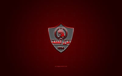 Ghazl El Mahalla SC, club de football &#233;gyptien, logo rouge, fond en fibre de carbone rouge, Premier League &#233;gyptienne, football, El Mahalla El Kubra, Egypte, logo Ghazl El Mahalla SC