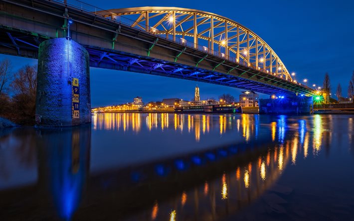 John Frost Bridge, Arnhem, Lower Rhine, evening, sunset, Arnhem cityscape, Netherlands