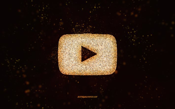 YouTube glitter logo, black background, Overwatch logo, gold glitter art, YouTube, creative art, YouTube gold glitter logo, YouTube gold button