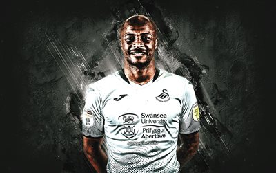 Andre Ayew, Swansea City AFC, Ghanaian footballer, portrait, gray stone background, soccer