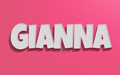 Gianna, rosa linjer bakgrund, bakgrundsbilder med namn, Gianna namn, kvinnliga namn, Gianna gratulationskort, konturteckningar, bild med Gianna namn