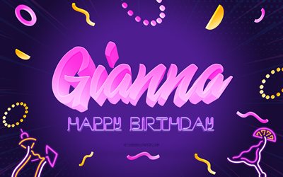 お誕生日おめでとうジャンナ, 4k, 紫のパーティーの背景, ジャンナ, クリエイティブアート, ジャンナお誕生日おめでとう, ジャンナの名前, ジャンナの誕生日, 誕生日パーティーの背景