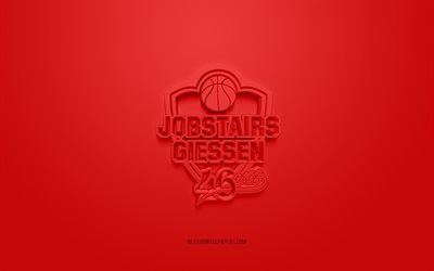 Giessen 46ers, creative 3D logo, red background, BBL, 3d emblem, German Basketball Club, Basketball Bundesliga, Giessen, Germany, 3d art, football, Giessen 46ers 3d logo