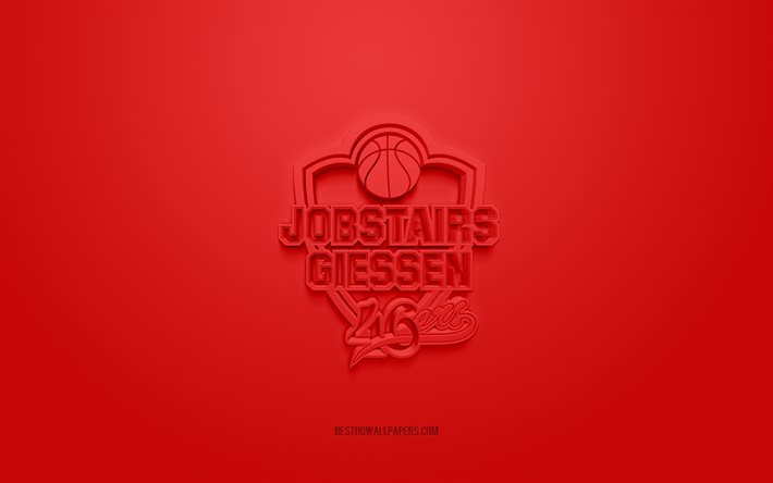 Giessen 46ers, luova 3D-logo, punainen tausta, BBL, 3D-tunnus, Saksan koripalloseura, Basketball Bundesliga, Giessen, Saksa, 3d-taide, jalkapallo, Giessen 46ers 3d-logo