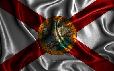 Floridas flagga, 4k, v&#229;giga sidenflaggor, amerikanska stater, USA, tygflaggor, 3D-konst, Florida, Florida 3D-flagga