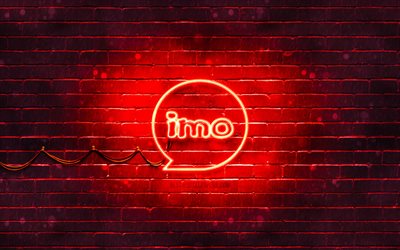 Logo rosso IMO, 4k, muro di mattoni rossi, logo IMO, messenger, logo neon IMO, IMO