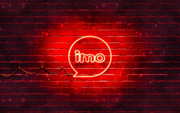 Logo rosso IMO, 4k, muro di mattoni rossi, logo IMO, messenger, logo neon IMO, IMO