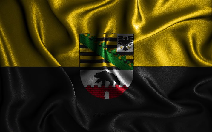 Saxony-Anhalt flag, 4k, silk wavy flags, german states, Flag of Saxony-Anhalt, fabric flags, 3D art, Saxony-Anhalt, States of Germany, Saxony-Anhalt 3D flag