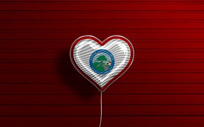 I Love Santa Clarita, California, 4k, realistic balloons, red wooden background, american cities, flag of Santa Clarita, balloon with flag, Santa Clarita flag, Santa Clarita, US cities