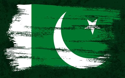 4k, Flag of Pakistan, grunge flags, Asian countries, national symbols, brush stroke, Pakistani flag, grunge art, Pakistan flag, Asia, Pakistan