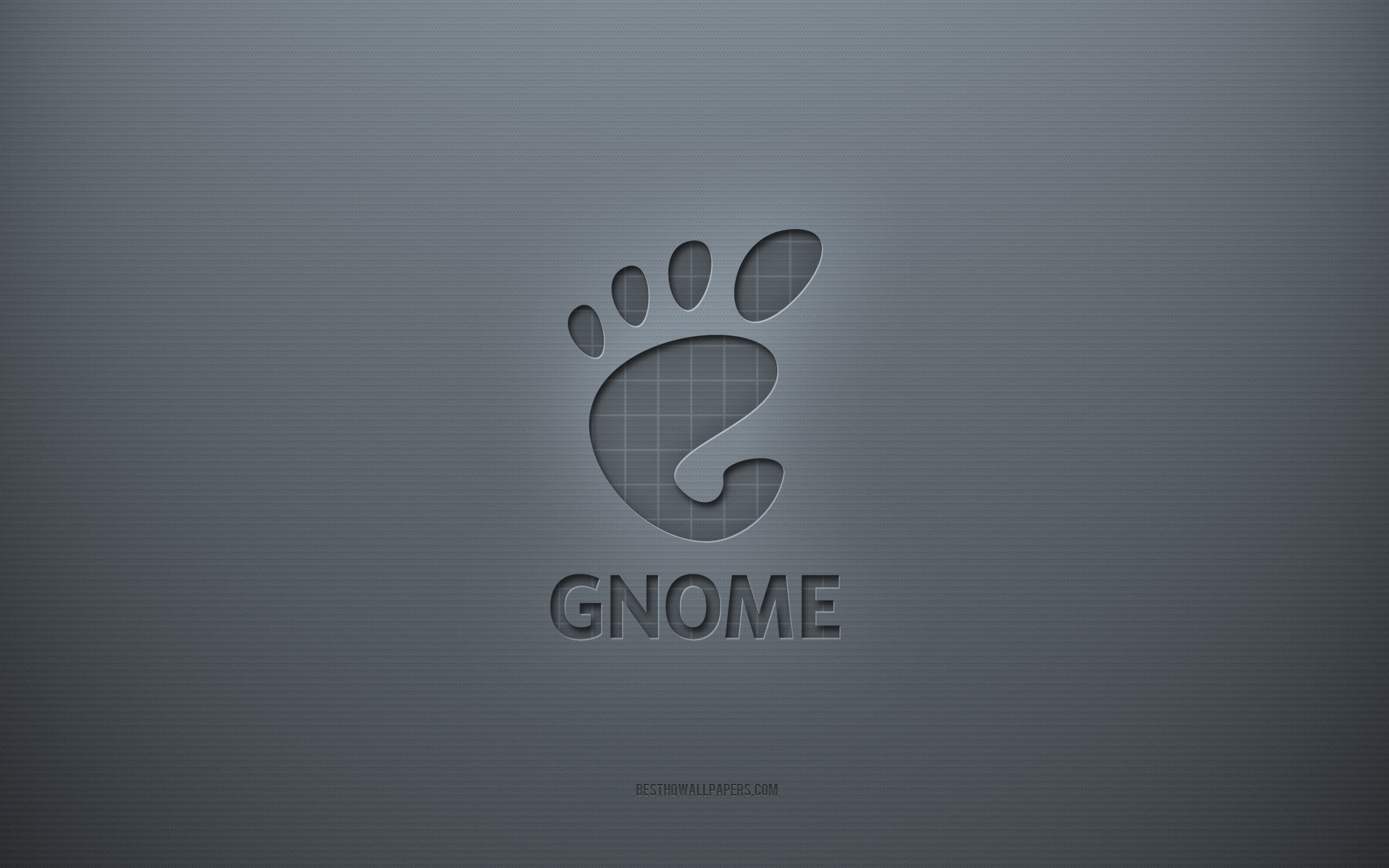 Logo GNOME, sfondo creativo grigio, emblema GNOME, trama di carta grigia, GNOME, sfondo grigio, logo GNOME 3d