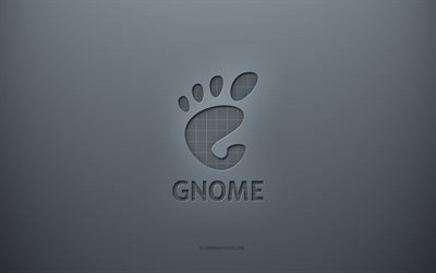 Logo GNOME, fond créatif gris, emblème GNOME, texture de papier gris, GNOME, fond gris, logo 3d GNOME