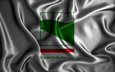Emilia-Romagnan lippu, 4k, silkkiset aaltoilevat liput, Italian alueet, kangasliput, 3D-taide, Emilia-Romagna, Emilia-Romagna 3D-lippu