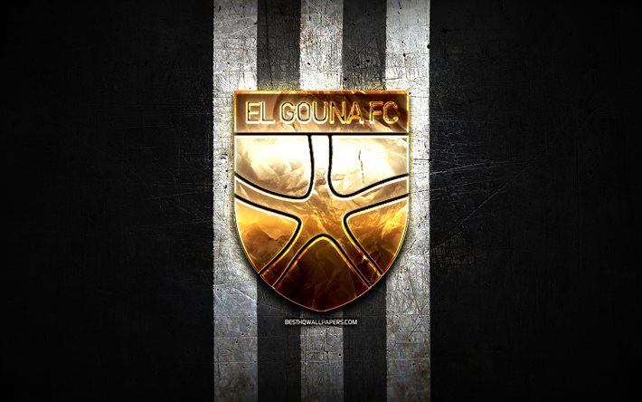 El Gouna FC, logotipo dourado, Premier League eg&#237;pcia, fundo de black metal, futebol, EPL, clube de futebol eg&#237;pcio, logotipo El Gouna, El Gouna