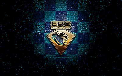 ERC Ingolstadt, glitter-logo, DEL, siniruudullinen tausta, j&#228;&#228;kiekko, saksalainen j&#228;&#228;kiekkojoukkue, ERC Ingolstadt-logo, mosaiikkitaide, Deutsche Eishockey Liga, saksan j&#228;&#228;kiekkoliiga