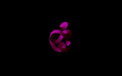 Logo Apple violet, 4k, minimalisme, fond noir, logo abstrait Apple, logo Apple 3D, cr&#233;atif, Apple