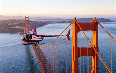 Golden Gate Bridge, S&#227;o Francisco, Golden Gate Strait, noite, p&#244;r do sol, panorama de S&#227;o Francisco, Calif&#243;rnia, EUA