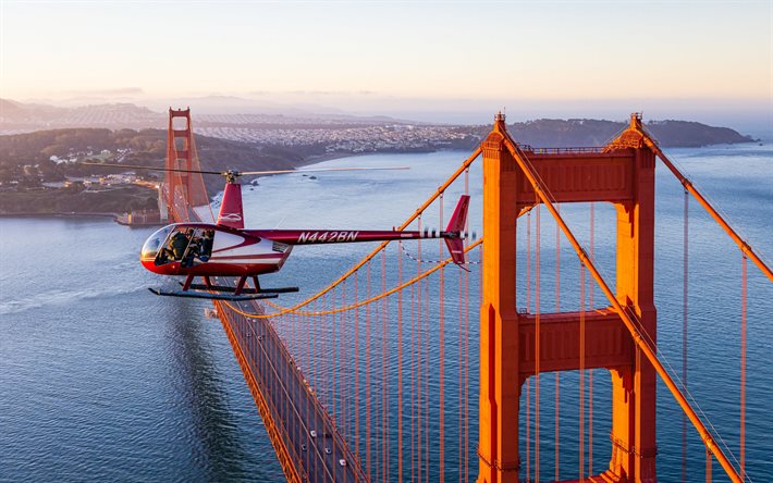 Golden Gate Bridge, San Francisco, Golden Gate Strait, sera, tramonto, panorama di San Francisco, California, USA