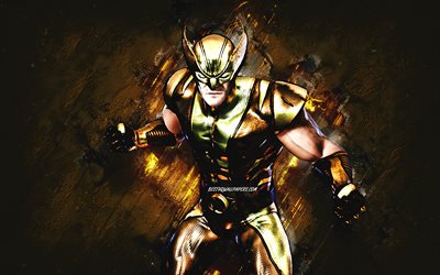Fortnite Gold Foil Wolverine Skin, Fortnite, personnages principaux, fond de pierre d&#39;or, Gold Foil Wolverine, Peaux Fortnite, Gold Foil Wolverine Skin, Gold Foil Wolverine Fortnite, Personnages Fortnite