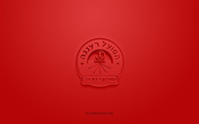 Hapoel Raanana AFC, club de football isra&#233;lien, logo rouge, fond rouge en fibre de carbone, Premier League isra&#233;lienne, football, Raanana, Isra&#235;l, logo Hapoel Raanana AFC