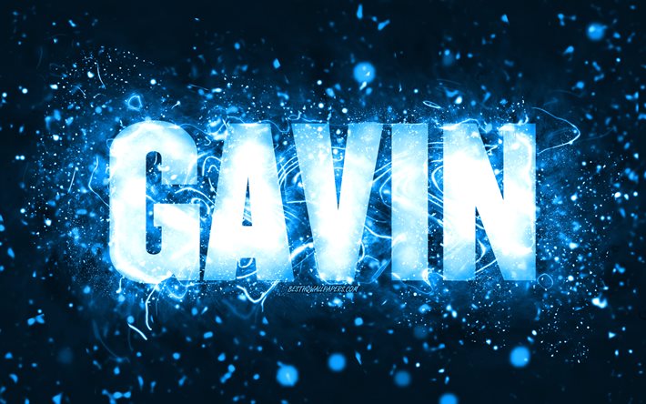 Mutlu Yıllar Gavin, 4k, mavi neon ışıklar, Gavin adı, yaratıcı, Gavin Mutlu Yıllar, Gavin Doğum G&#252;n&#252;, pop&#252;ler Amerikan erkek isimleri, Gavin adıyla fotoğraf, Gavin