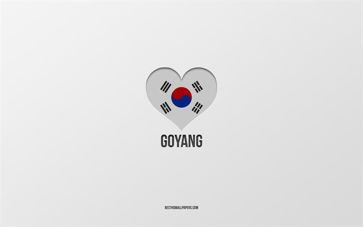 Amo Goyang, ciudades de Corea del Sur, fondo gris, Goyang, Corea del Sur, coraz&#243;n de la bandera de Corea del Sur, ciudades favoritas, Love Goyang
