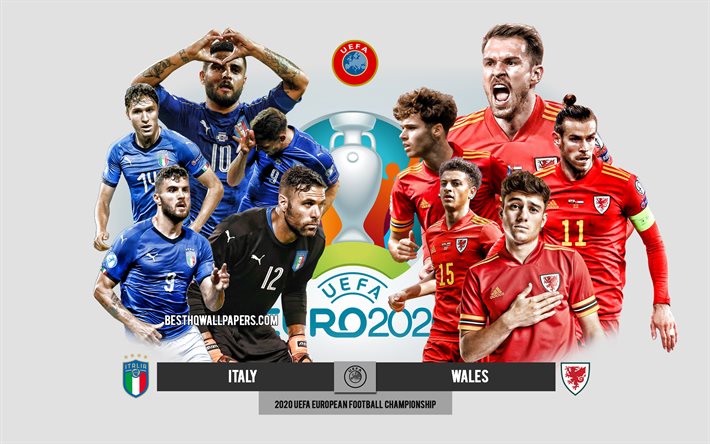 Italien vs Wales, UEFA Euro 2020, f&#246;rhandsvisning, reklammaterial, fotbollsspelare, Euro 2020, fotbollsmatch, Italiens fotbollslandslag, Wales fotbollslandslag