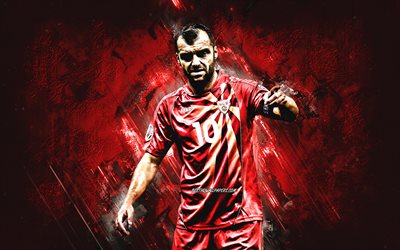 Goran Pandev, Macedonian footballer, North Macedonia national football team, red stone background, football, North Macedonia