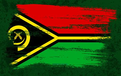 4k, Vanuatu flagga, grunge flaggor, Oceaniska l&#228;nder, nationella symboler, penseldrag, grunge konst, Oceanien, Vanuatu