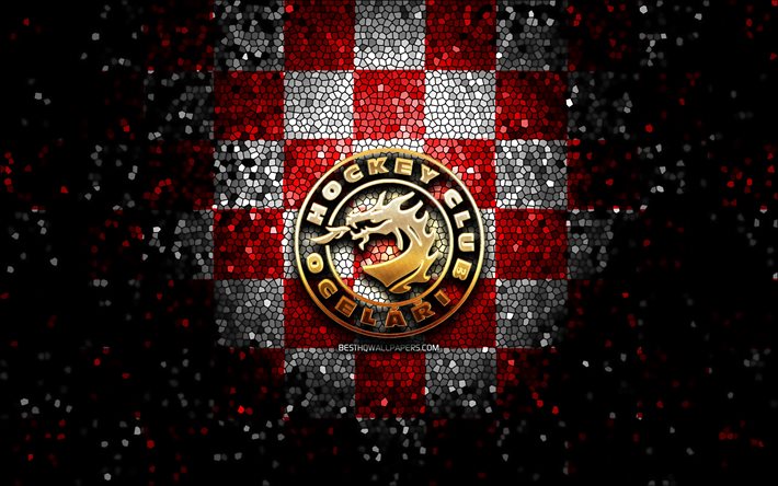 HC Ocelari Trinec, glitter logo, Extraliga, red white checkered background, hockey, czech hockey team, HC Ocelari Trinec logo, mosaic art, czech hockey league, Ocelari Trinec